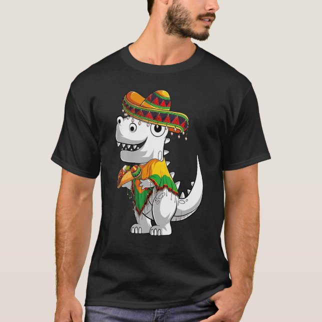 Camiseta Trex Dinosaur Taco Poncho Sombrero Cinco De Mayo F (Anverso)