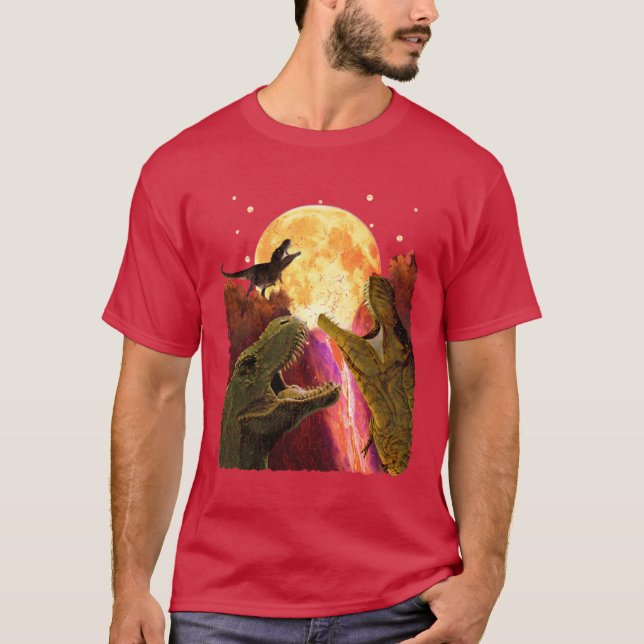 Camiseta TRex Three Dinosaurs Howling At Moon Like Three Wo (Anverso)