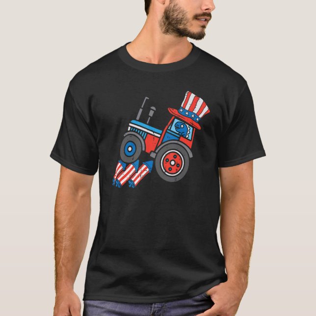 Camiseta Trex Tractor Us Flag Dino Truck 4 De Julio Toddle (Anverso)