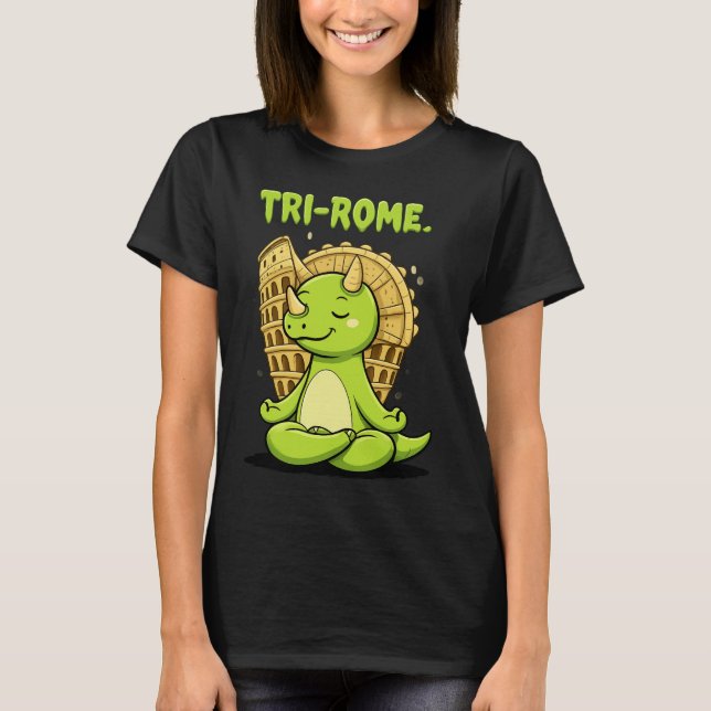 Camiseta Tri-Rome Zen Triceratops: Cute Dinosaur Yoga at th (Anverso)