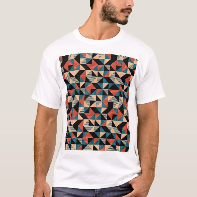 Camiseta Triángulo caliente: Estilo Memphis geométrico. (Anverso)