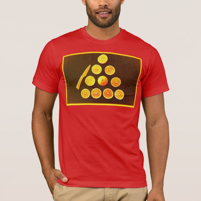 Camiseta "Triángulo de medio Naranja". Foto escueta. ¡Hazte (Anverso)