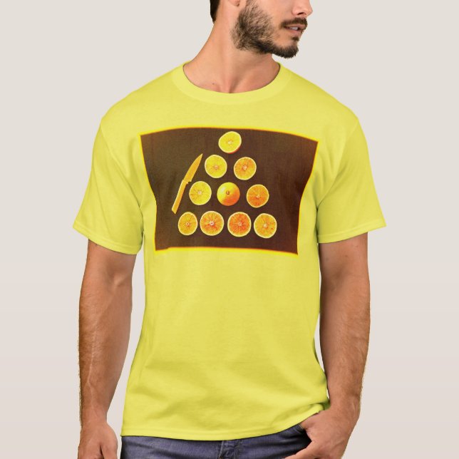 Camiseta "Triángulo de medio Naranja". Foto escueta. ¡Hazte (Anverso)