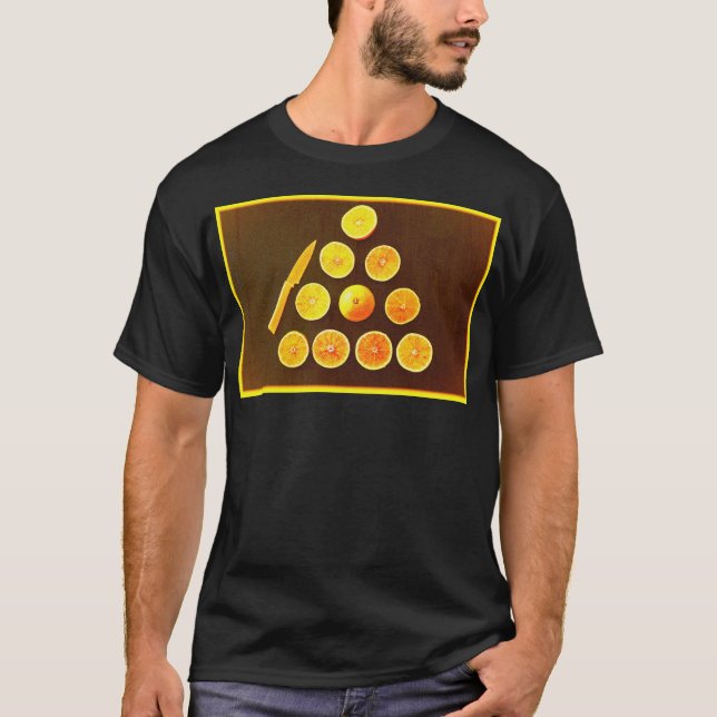 Camiseta "Triángulo de medio Naranja". Foto escueta. ¡Hazte (Anverso)