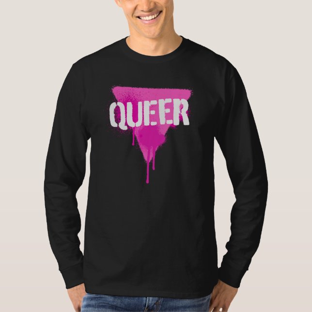 Camiseta Triángulo Rosa Queer En Stencil De Pintura De Pint (Anverso)