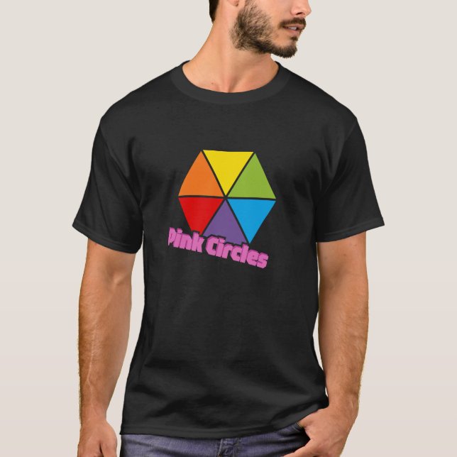 Camiseta Triángulos coloridos con Círculos rosados Texto (Anverso)