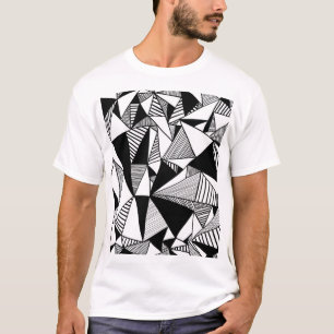 Camiseta Triángulos mosaicos, textura blanca negra.