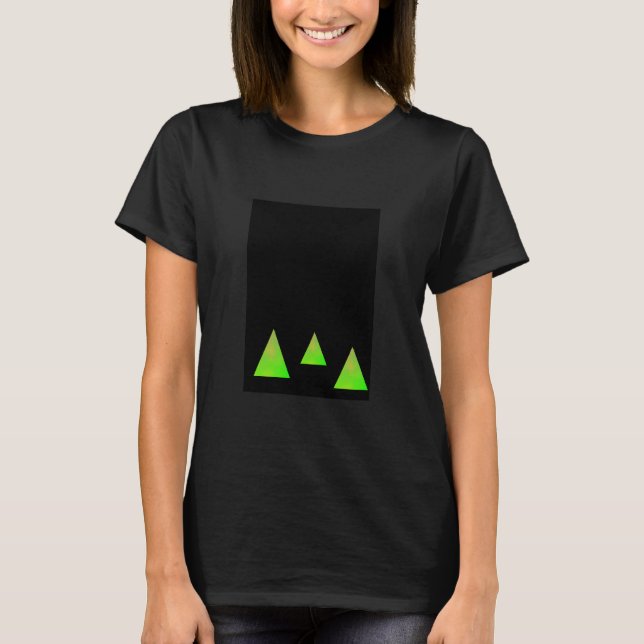 Camiseta Triángulos verdes abstractos sobre negro (Anverso)