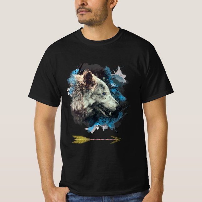 Camiseta *~* Tribal Boho de pintura azul del tótem gris lob (Anverso)