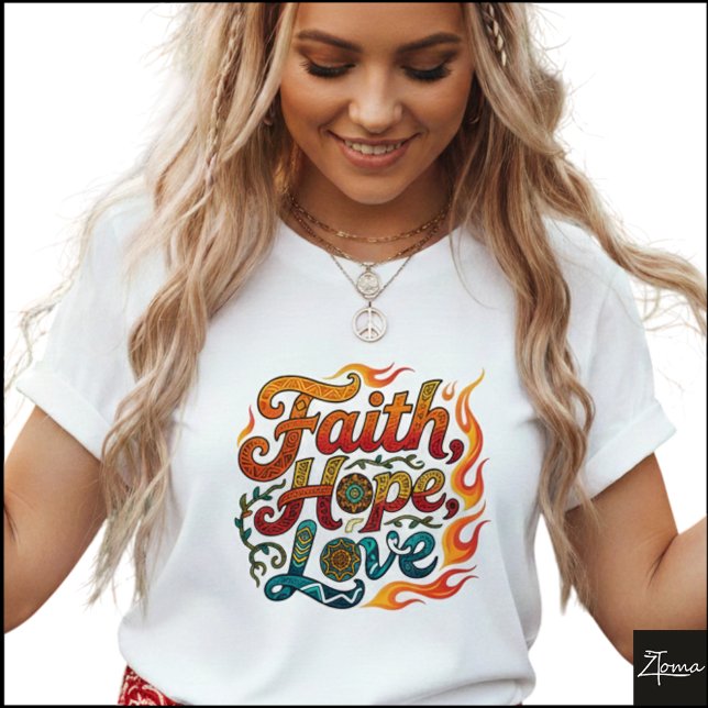 Camiseta Tribal Geometric Faith Hope Love Flames (Subido por el creador)