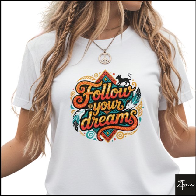 Camiseta Tribal Geometric Follow Dreams Panther Feathers (Subido por el creador)