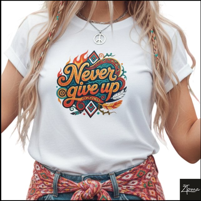 Camiseta Tribal Geometric Never Give Up Flames (Subido por el creador)