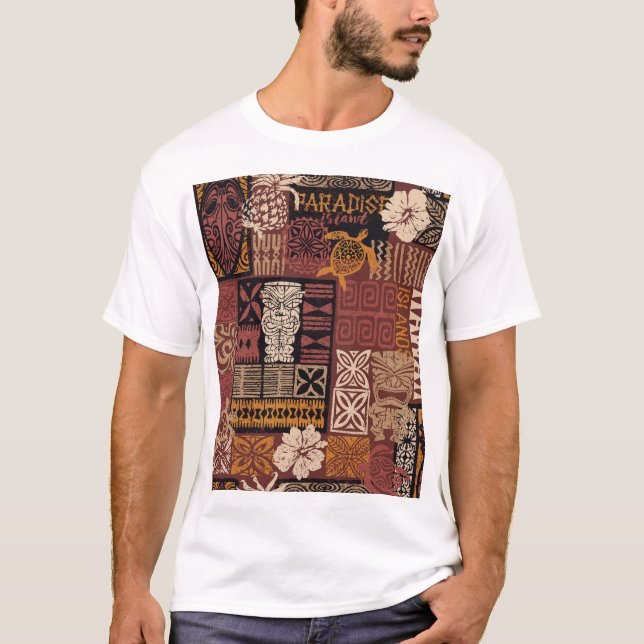 Camiseta Tribal hawaiana: Parchwork de tela vintage (Anverso)