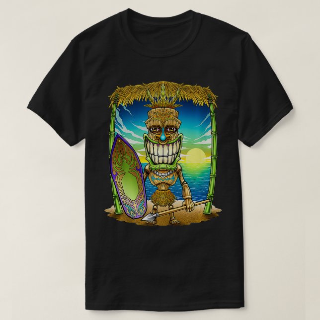 Camiseta Tribal Hawaii Hut Surfer Surfboard Beach (Diseño del anverso)
