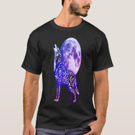Camiseta Tribal Lobo Aullando a la Luna | Azul Mís