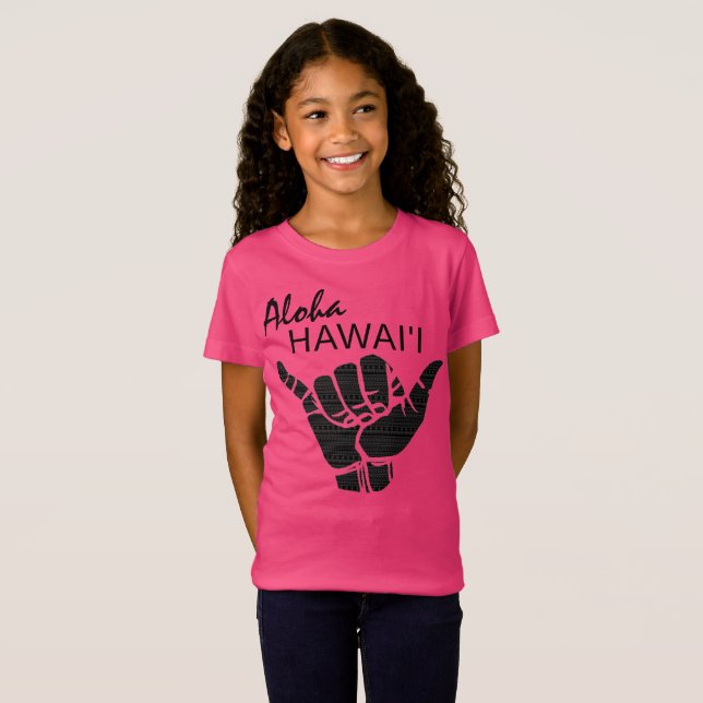 Camiseta TRIBAL SHAKA (HANG LOOSE) - ALOHA HAWAII Blk (Anverso completo)