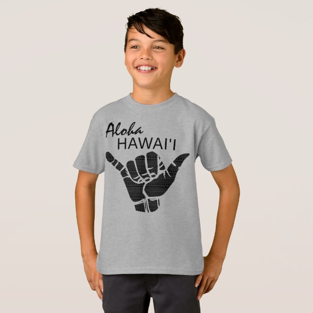 Camiseta TRIBAL SHAKA (HANG LOOSE) - ALOHA HAWAII Blk (Anverso completo)