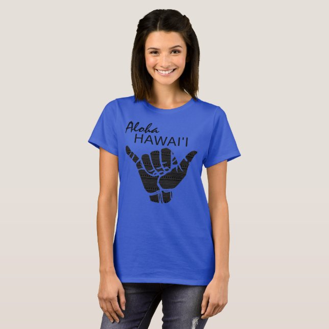 Camiseta TRIBAL SHAKA (HANG LOOSE) - ALOHA HAWAII Blk (Anverso completo)