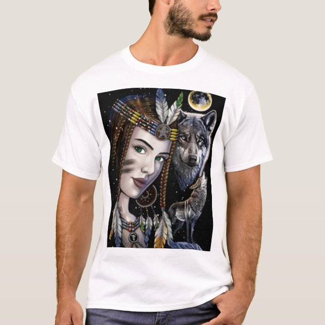 Camiseta "Tribal Spirit Wolf & Warrior Queen T-Shirt – Bold (Anverso)