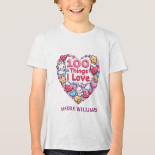 Camiseta Triblenda 100 cosas que amo" Diseño de Kawaii - lindo