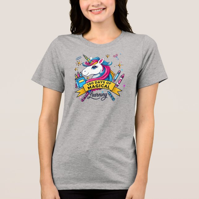 Camiseta Triblenda 100 días de aprendizaje mágico escolar Unicornio (Anverso)