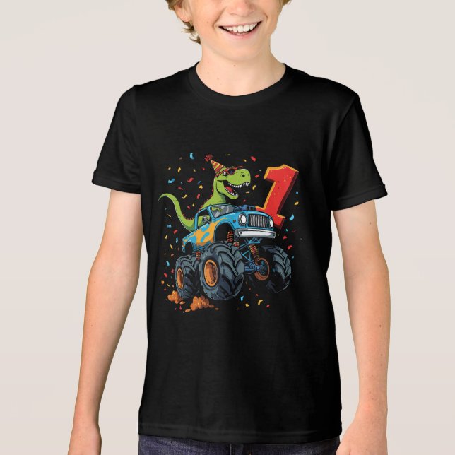Camiseta Triblenda 1.ᵉʳ cumpleaños Monstruo de Dinosaurio Tee para ni (Anverso)