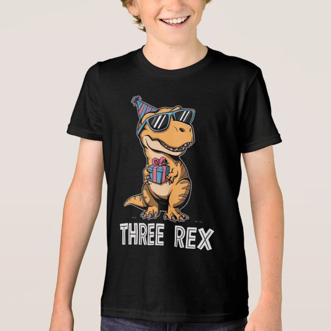 Camiseta Triblenda 3 Rex Dinosaur 3.ᵉʳ Chica de cumpleaños 3 Rex (Anverso)