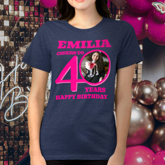 Camiseta Triblenda 40.ª foto de cumpleaños y texto rosa de nombre