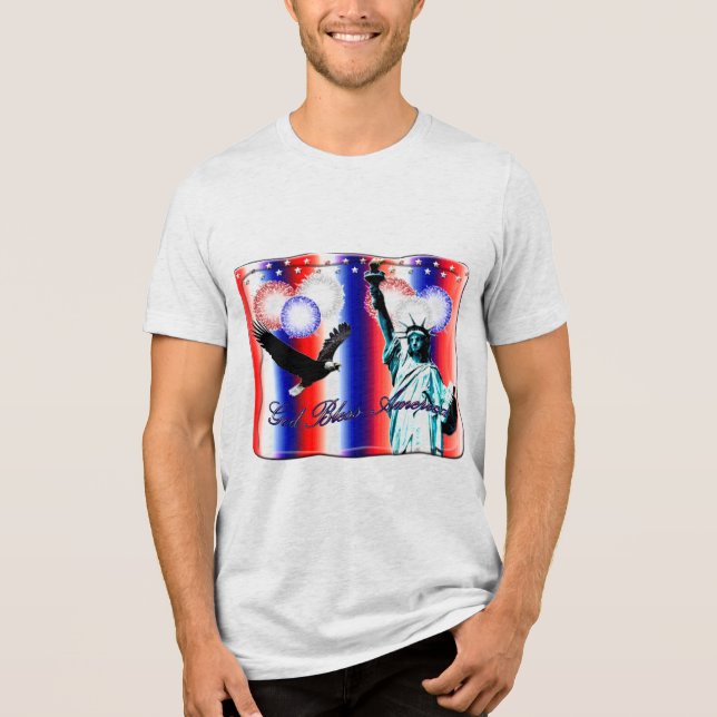 Camiseta Triblenda 4 de julio Fuegos artificiales Patrióticos Estadou (Anverso)