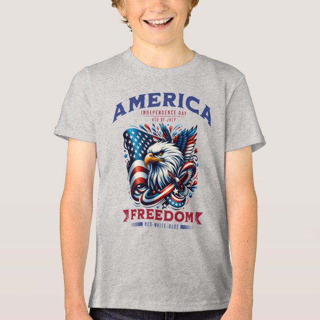 Camiseta Triblenda 4 de julio Sublimación del águila estadounidense-6 (Anverso)