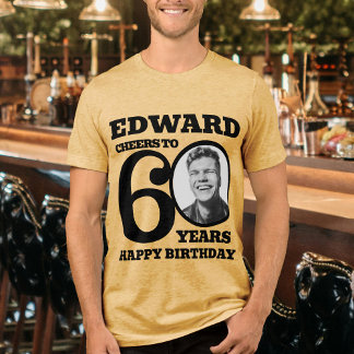 Camiseta Triblenda 60.ª foto de cumpleaños y nombre mono tono negro