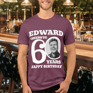 Camiseta Triblenda 60.ª foto de cumpleaños y nombre texto blanco