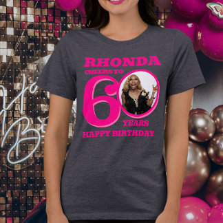 Camiseta Triblenda 60.ª foto de cumpleaños y texto rosa de nombre