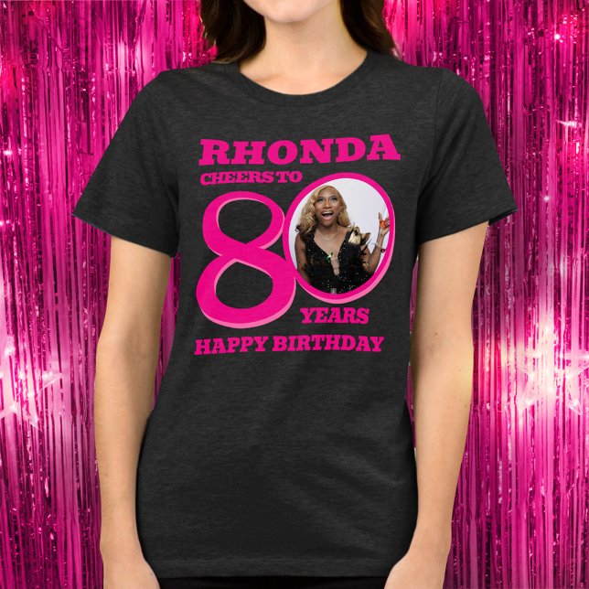 Camiseta Triblenda 80th Birthday photo and name pink text (Subido por el creador)