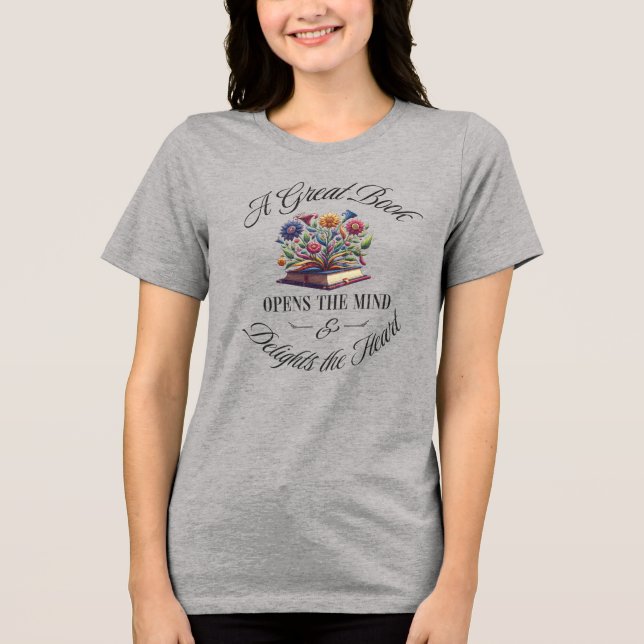 Camiseta Triblenda A Great Book Delights Floral  (Anverso)