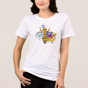 Camiseta Triblenda Abeja de flor con plantas silvestres