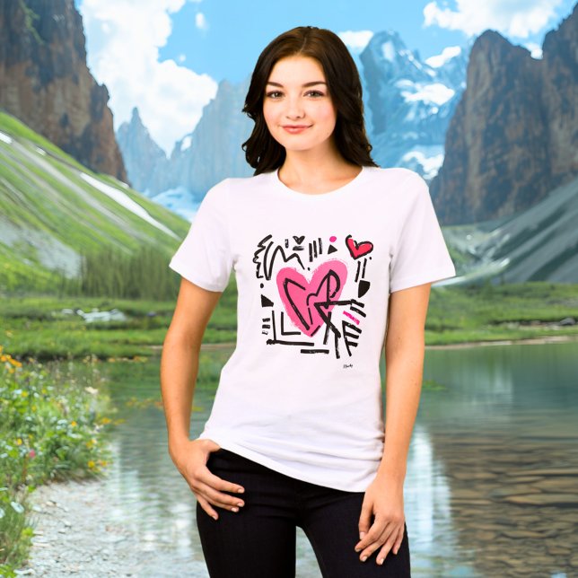 Camiseta Triblenda Abstract Heart T-Shirt - Moderno amor negro rosado (Subido por el creador)