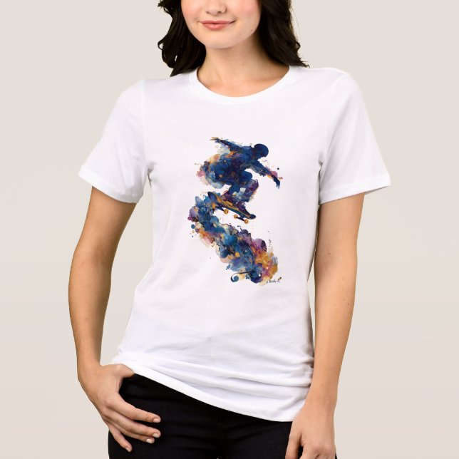 Camiseta Triblenda Abstract Skateboarder | Fluid Ink Watercolor Actio (Anverso)