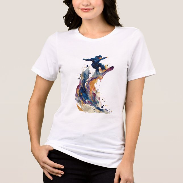 Camiseta Triblenda Abstract Snowboarder | Fluid Ink Watercolor Action (Anverso)
