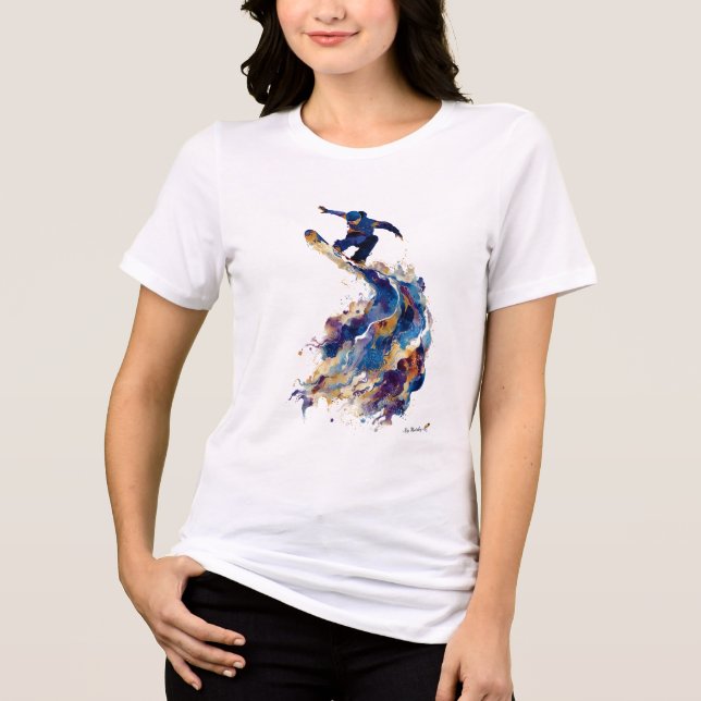 Camiseta Triblenda Abstract Snowboarder | Fluid Ink Watercolor Action (Anverso)