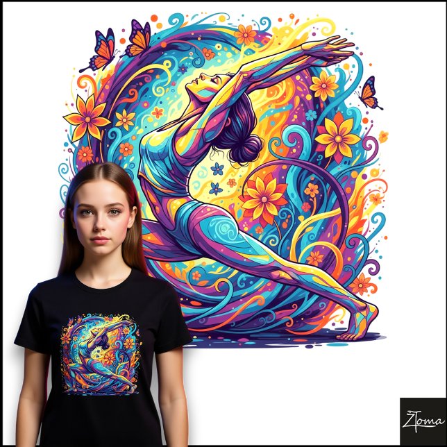 Camiseta Triblenda Abstract Yoga Neon Floral Swirl Warrior Pose (Subido por el creador)