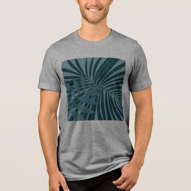 Camiseta Triblenda abstracto de hojas de palma y tropicales en gris a (Anverso)