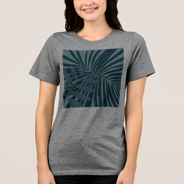 Camiseta Triblenda abstracto de hojas de palma y tropicales en gris a (Anverso)