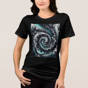 Camiseta Triblenda Abstracto Moderno Girando Verde, Plata y Negro