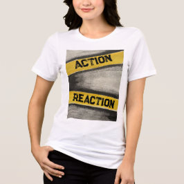 Camiseta Triblenda "Acción y reacción" amarilla y gráfica de las muje