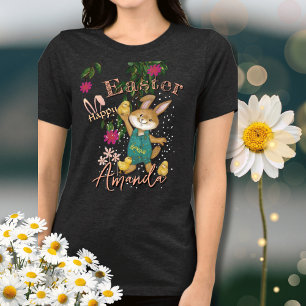 Camiseta Triblenda Acuarela Feliz Pascua Conejo de Camiseta