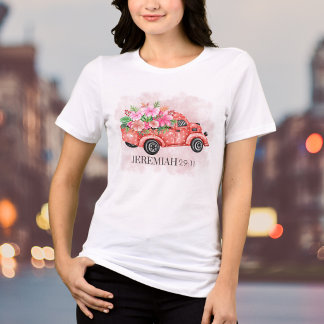 Camiseta Triblenda Acuarela Floral Vintage Camión Rojo Versículo de l