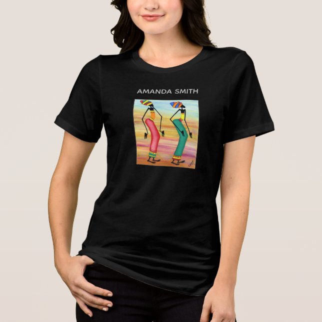Camiseta Triblenda Acuarela Kenia: Mujeres que caminan por el arte af (Anverso)