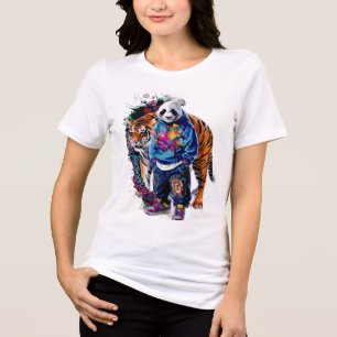 Camiseta Triblenda ADOM Premium Artístico Panda y Tigre Gráfico para 