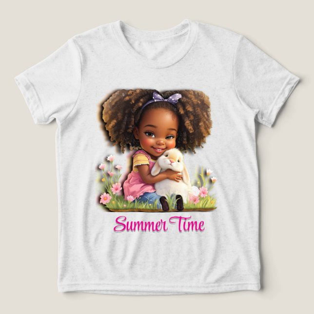 Camiseta Triblenda Adorable African-American Girl With Pet Bunny (Diseño delantero )